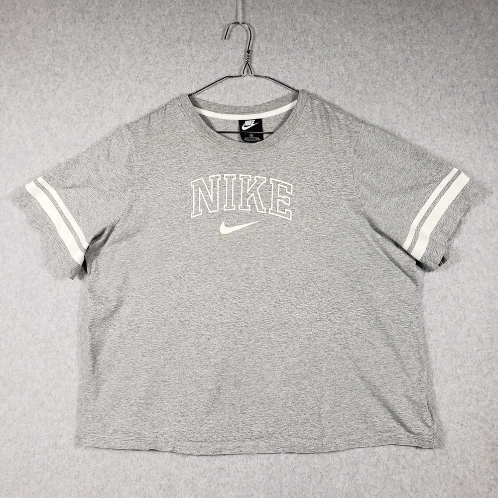 Nike Gray Swoosh Graphic Tee Shirt Womens Plus Size‎ 1X White Trim Heathered